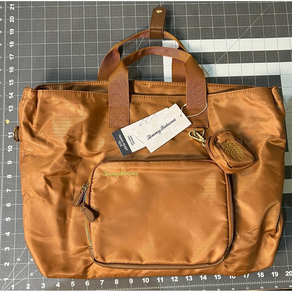 Tommy Bahama Travel Ready Tote Bronze Nylon Large Travel Tote NWT w/ Earbud Case